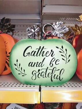 Gather and Be Grateful Green Decorative Pumpkin Sign